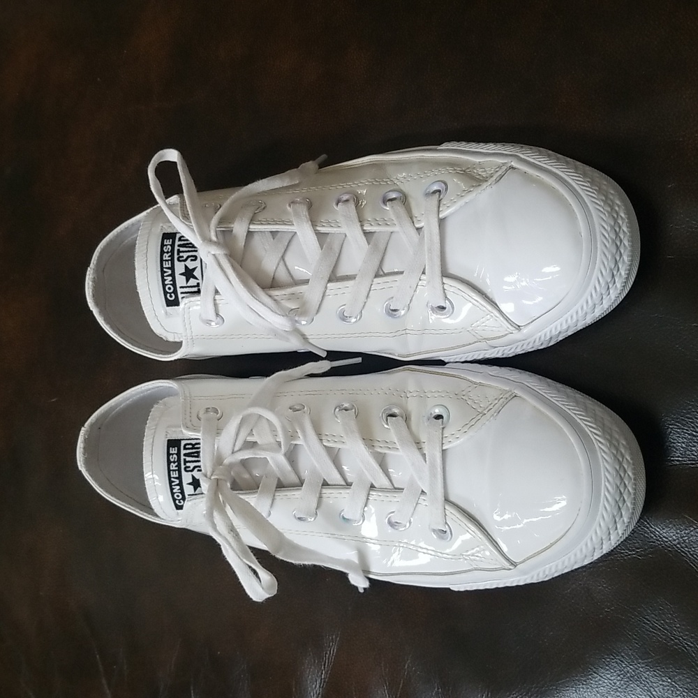 Converse CTAS Unisex Low Top Patent White Mono Sneakers